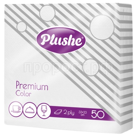 Салфетки бумажные 2 слоя "Plushe Premium Color" 33*33см белый 50л/16шт/16782